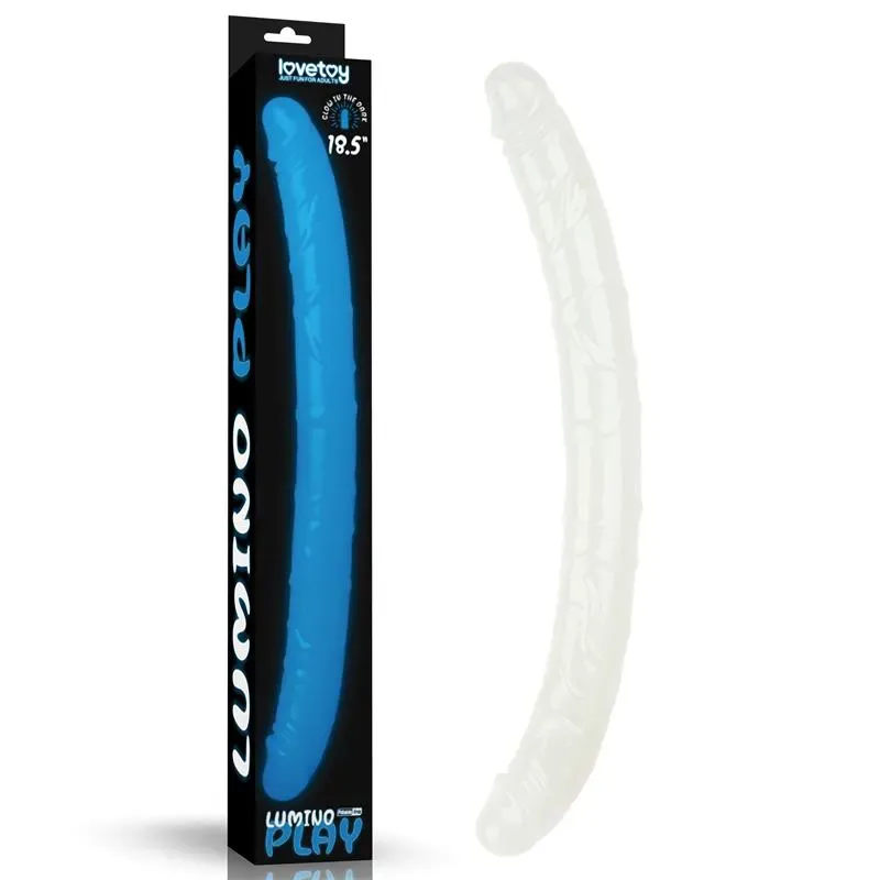 LOVETOY Lumino Blue Light kaksipäinen dildo 47 cm
